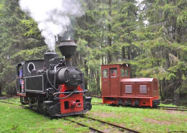 Lok 764-243 in der Ausweiche am Km 4 auf der Holomu-Strecke.